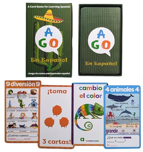 AGO En Espanol 2 Card Game for Learning Spanish (Deluxe Edition) Learn Spanish The Fun Way! - Boost Vocabulary & Grammar Skills - Learning for All Ages!