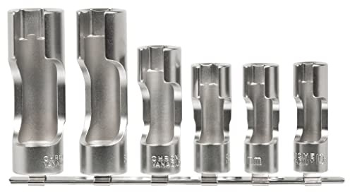 SW-Stahl 01482L Steckschlüsseleinsätze Offen, 3/8 Zoll, 10-19 mm, 6-tlg. | Geschlitzte Sechskant-Nüsse aus Chrom-Vanadium für schwer zugängliche Bereiche, inkl. Schiene für Temperatursensoren