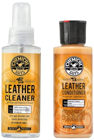 Chemical Guys Leather Cleaner and Conditioner Kit - 2 Bottles (4 oz Each), Car Cleaner and Conditioner, Safely Cleans & Conditions Leather Car Interiors, Furniture, Shoes, Boots, Bags, Apparel & More