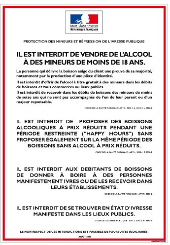 Signalétique.biz France, Affichage obligatoire Interdiction de la vente d'alcool aux mineurs, Prévention alcool, 15 x 21 cm (150 x 210 mm), Adhésif