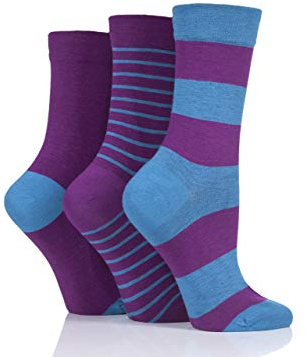 SockShop Ladies Gentle Bamboo Socks with Smooth Toe Seams In Plains and Stripes Pack of 3 Nightshade 4-8