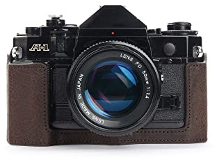 Handgefertigt aus echtem echtem Leder halbe Kamera Tasche Tasche Abdeckung für Canon AE-1 AE-1P A-1 (mit Griff) dunkelbraune Farbe
