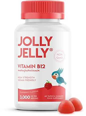 Vitamin B12 Tapioca Gummies - 3,000mcg - High Strength Methylcobalamin Gummies - Non-GMO, Gluten Free, Raspberry Flavour - 60 Vegan Gummies. 1 Pack