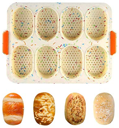 BluVast Brötchenbackform, 8 Hohlräume Backform Brötchen, Brötchenform, Antihaft Brötchenbackformen, Brot Crisping Tray, French Brotform, Silikonformen Backen Geeignet zum Brotbacken(Farbe)