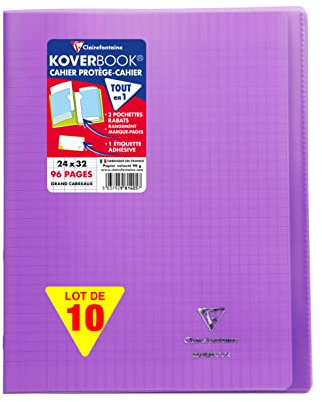 Clairefontaine 981405C - Packung mit 10 Heften Koverbook DIN A4+, 24x32cm, 48 Blatt Französische Lineatur, 90g, Einband PP, Lila, 1 Pack