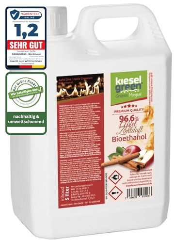 KieselGreen Bioethanol 5 Liter mit Duft für Ethanol-Kamin, viele Sorten - Bio Ethanol als Raumduft in vielen Duftnoten - Parfüm für Bio Ethanol Kamin Indoor oder Bioethanol Tischfeuer (AZ,5)