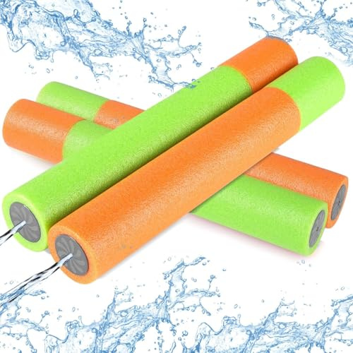 LISOPO 4er Set Wasserpistole Wasserspritze aus Schaumstoff mit stabilen Innenleben Spritzpistole für Kinder als Mitgebsel 34CM (Green orange, Big)
