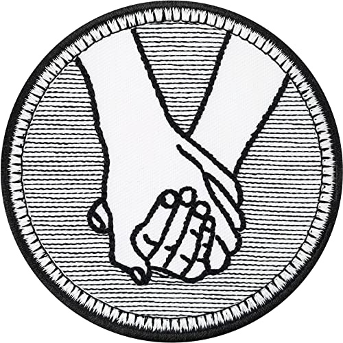 Aufnäher Hand in Hand Hochzeits Bügelbild bestickt Aufbügler Gemeinsam stark - Pärchen Geschenk Händchen halten Emblem zum annähen/aufbügeln - 75x75mm