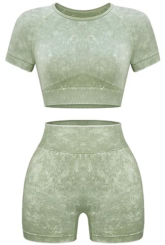 Women Workout Sets 2 Piece Seamless Gym Shorts Crop Top, Green S