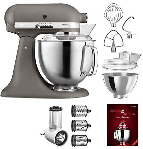 KitchenAid Küchenmaschine Artisan - P26 Starter Set 185er (GemüsNeu) - 5KSM185PSEGR inkl. Gemüseschneider (5KSMVSA) und Kochbuch (Kochen & Backen)