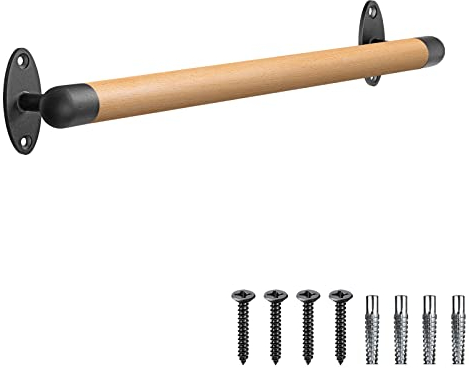 SELEWARE Pasamanos de madera de 26 pulgadas, pasamanos para escaleras interiores, pasamanos de montaje en pared con carriles de metal resistentes, barra de agarre para escaleras sin barreras para