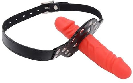Bondage Masters Bâillon double pénis, bâillon buccal et bâillon pénis allongé en silicone, rouge