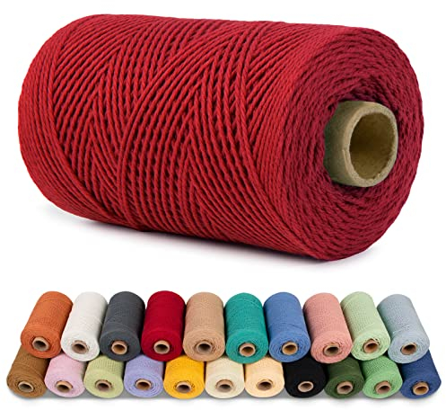 LEREATI Hilo Macrame 1mm x 200m Cuerda Macrame Cuerda de Algodon Suave Cordel Algodon, Hilos para Hacer Pulseras Cortina Colgar Fotos DIY Manualidades Colgante de Pared Atrapasueños (Rojo)