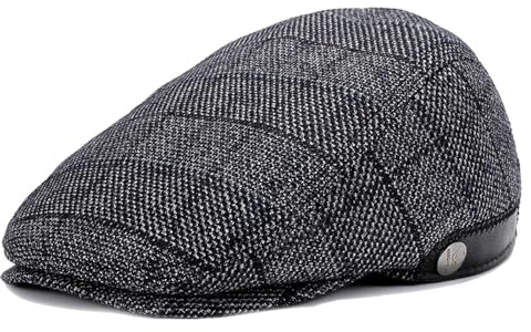 Superora Skjutmössa för män basker bomull unisex mössa 1920 stil män glidande mössa vinter varm platt mössa med rutmönster bomullsmössor, GRÅ, one size