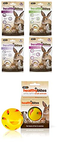 VETIQ Healthy Bites Variety Pack 4x30g Treats For Small Animals, Hamster, Guinea Pig & Rabbit Treats, Odour control, Nutrition booster, immunity care, calming,dental & Activity Ball
