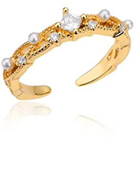 MAYIYAHO Quadratische Zirkon Imitation Perlenringe für Frauen Offene einstellbare Goldfarbe Edelstahl Ring Ästhetische Hochzeit Jewerly Anillos