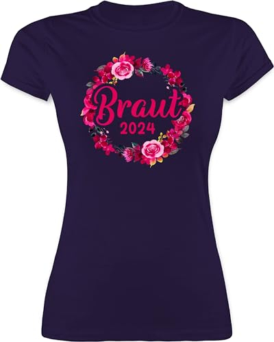 Shirt Damen - JGA Junggesellenabschied Frauen - Braut 2025 Blumenkranz - XXL - Lila - Tshirt t-Shirts junggesellinnenabschied Bachelorette Party tailliert t-Shirt jungesellinnenabschied