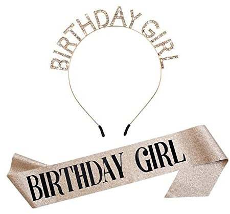 Geburtstags Kronen Schärpe für Mädchen,Gold Kristall Tiara Geburtstagskrone Geburtstag Schärpe für Mädchen Geburtstagsfeier Dekorationen (Gold)