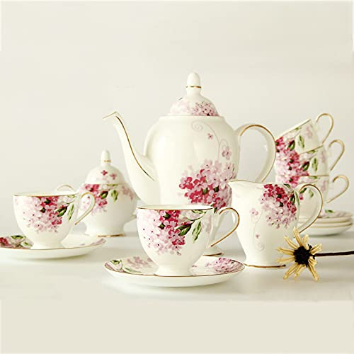 JUNNIU 15 Pièces Services à Thé en Porcelaine Ensembles De Tasses À Café De Thé De Fleurs Vintage Britanniques, Service À Thé pour 6 Tasses Et Soucoupes Vaisselle De Luxe en Porcelaine Decoration