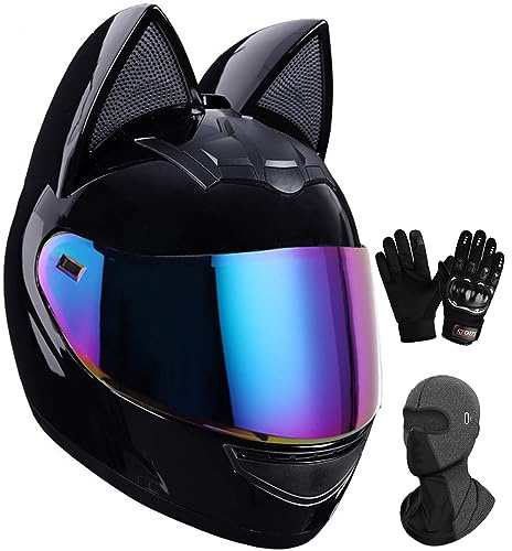 Casco De Motocicleta para Mujer Y Niña, Casco De Oreja De Gato Personalizado, Casco De Motocicleta Eléctrico con Oreja De Gato, Casco Completo De Invierno, Certificado ECE