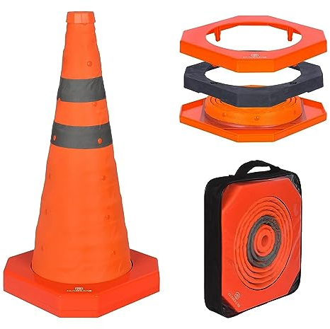 18'' inch Collapsible Traffic Safety Cones with Weighted Base, 1 pcs Multi Purpose Pop-up Cones with Reflective Collar for Road Parking, Driving Practice - Sturdy Design (1, 18'')