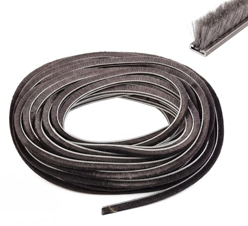 Bürsten-Wetterabisolierung, 5 mm (B) x 6 mm (T)/10 m, Wetterstreifen, Zugluftstopper, hochdichter Rahmen, Bürstendichtung, Zugluftstopper, für Türen, Fenster und Duschglasspalten