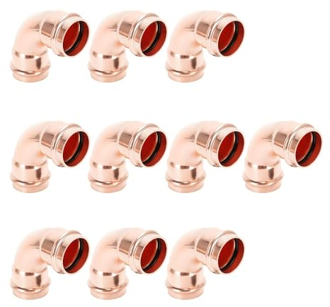 Cherbo Copper Press Fittings 90 degree Elbow Copper Coupling Zero Lead PxP 1/2 inch x 1/2 inch for Residential Commercial 10-Pack