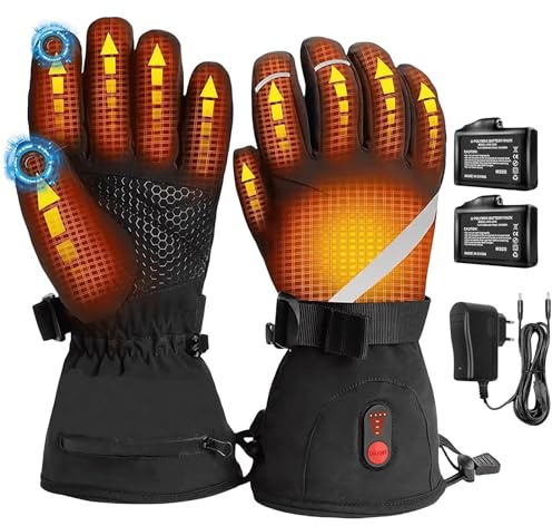 Beheizbare Handschuhe Damen Herren, Beheizbare Fausthandschuh mit 7.4V 3000mAh Batterie, Beheizte Skihandschuhe Fäustlinge, 3 Heizstufen Wasserdichte Touchscreen für Motorrad, Radfahren, Wandern (M)