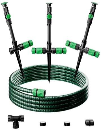 RESTMO Gartensprenger, Rasensprenger mit Erdspieß, Flexibles DIY Bewässerungsset, 360°Verstellbarer Rasensprenger & Schlauch-Set, für Pflanzen, Blumenbeete, Gemüse und große Gartenflächenbewässerung