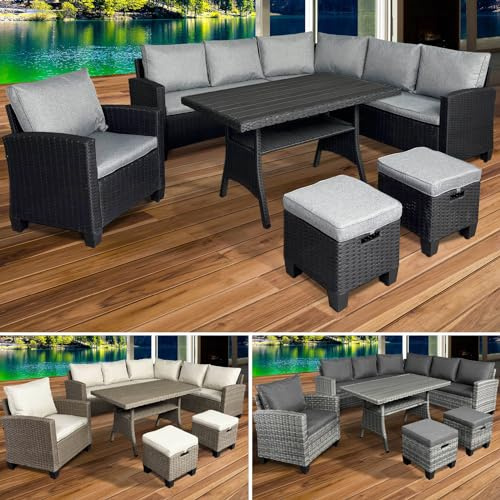 BRAST Gartenmöbel Set Hacienda | bis zu 10 Personen viele Farben | inkl. Kissen & Abdeckung | TÜV geprüft | Outdoor Loungemöbel Sitzgruppe Essgruppe Garnitur | Schwarz/Grau