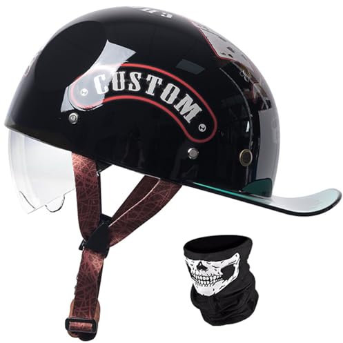 Kcolic Halbschalenhelm Mit ECE-Zulassung Vintage Motorradhelm Baseball Cap Jet Helm Retro Halbschalenhelm Mit Versenkbare Sonnenblenderetro Half Helm ​Für Cruiser Chopper I,M=55-56CM