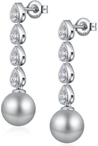 jiamiaoi Perlenohrringe Hängend Perlenohrringe Silber 925 Hängend Lange Perlen Ohrringe Damen Perlenschmuck