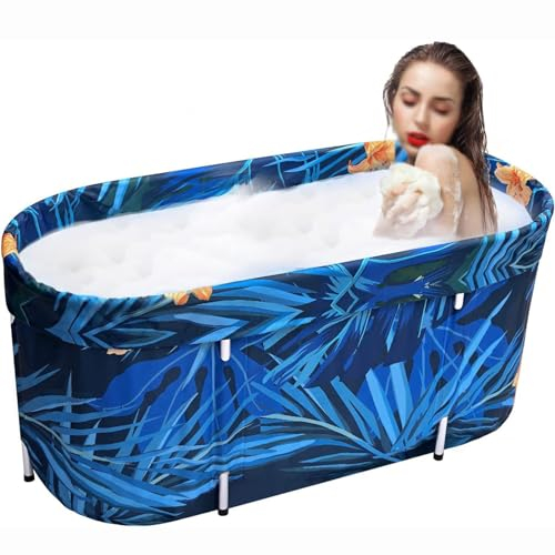 Faltbadewanne Erwachsene, PVC-Badewanne, Aufblasbare Badewanne, Tragbare Eisbadewanne Mit Integriertem Sitz, Freistehende Badewanne for Erwachsene, Drinnen Oder Draußen, 114 X 58 X 58 CM