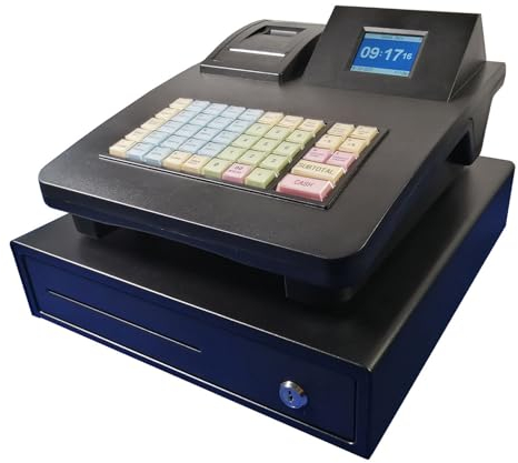SUNYUHUI Caisse enregistreuse de Bureau 48 Touches, caisse enregistreuse électronique avec 8 tubes numériques/imprimante thermique 58 mm, système anglais, (ohne Kassenschublade)