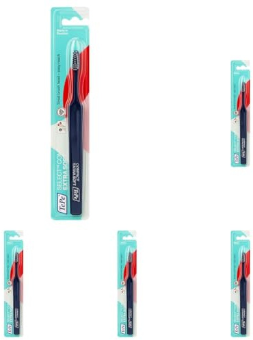 TEPE Select Compact X-Soft Zahnbürste/Ultraweiche Borsten in einem kompakten, schmal zulaufenden Bürstenkopf - für Jung & Alt, farblich sortiert, 1x1 (Packung mit 5)