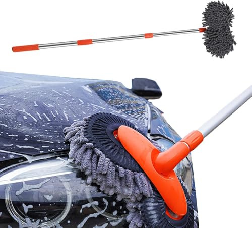 Autowaschbürste Mit Stiel, Waschbürste Mit Teleskopstiel, Autowasch-Mopphandschuh Mit Längenverstellbarem Langem Griff Und 360 Drehbarem Reinigungskopf - Teleskopischer Autowasch-Mopp-Schwammstab