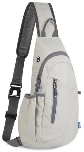 Leichte Brusttasche Umhängen Schultertasche Sling Rucksack Sling Bag Umhängetasche Schulterrucksack mit Trinkflasche Seitentasche Crossbody Tasche zum Wandern Chest Pack für Herren Damen, Hellgrau