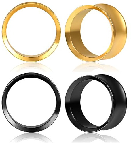 DOEARKO Öronproppar tunnlar 2 par rostfria stål mätare dubbla utsvängda öronmätare stretchare expanderare kroppspiercing smycken för män kvinnor 8-16 mm, 14mm, Rostfritt stål, Rostfritt stål