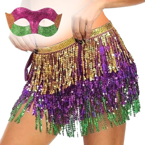 XehCaol Pailletten Quaste Flovel Rock Glitter Frauen Rock Fransen Rock Hüfttuch Kostüm für Karneval Party (DE/NL/SE/PL, Alphanumerisch, Einheitsgröße, Regular, Regular, Lila)