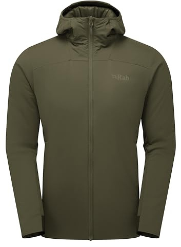 Rab Men's Xenair Alpine Flex Jacket - Hooded Synthetic Insulated Coat for Hiking & Mountaineering - Olive - Medium