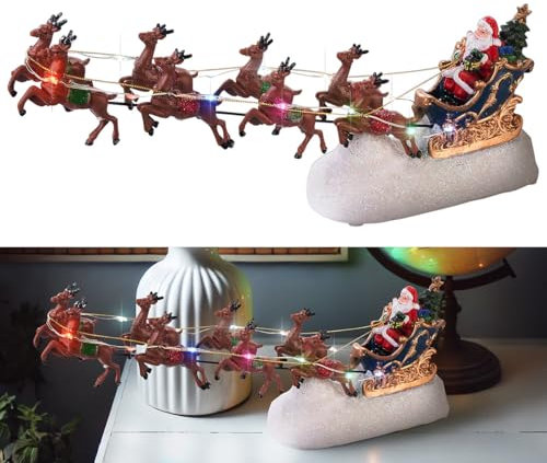 infactory Weihnachtsdekoration: LED-Weihnachtsmann im Schlitten, mit Rentieren und 13 bunten LEDs (Dekos Weihnachten, Fensterdekos Weihnachten, Weihnachtsbaumbeleuchtung kabellos)