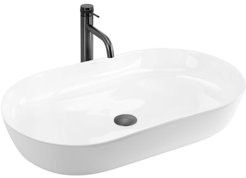 Rea Ovales Aufsatzwaschbecken aus Keramik Cleo 71 Oval White - 70X39,5X13CM