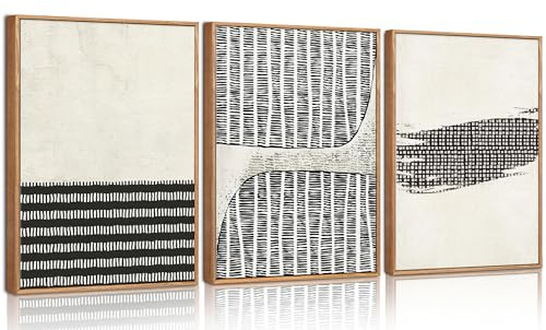 HPNIUB 3er-Set Rahmenkunst Abstrakt Geometrische Punktstruktur Leinwandbilder Mid-Century Schwarz Weiß Moderne Wanddeko Minimalistische Neutrale Kunst für Wohnzimmer Schlafzimmer Büro30x40cm