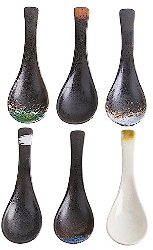 VINTORKY Cucchiai in Ceramica in Stile Giapponese Set Da 6 Pezzi Per Zuppa Riso Acqua Calda Decorativi Funzionali Colore Casuale