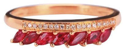 Skcess Bague en or rose 18 carats pour femme avec rubis rouge marquise en forme de marquise avec rubis de 0,3 carats et bague diamant pour femme, 49 (15.6), Métal précieux, Rubis
