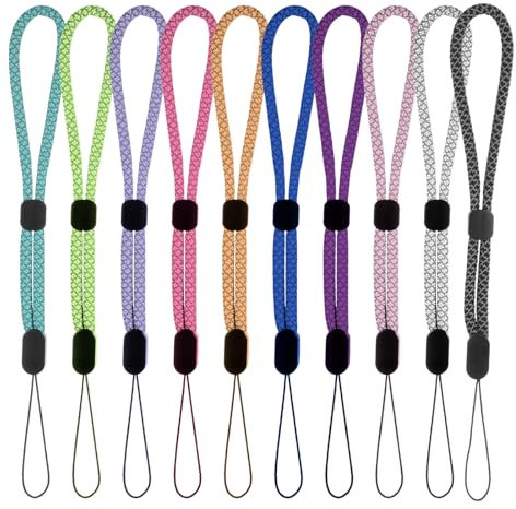 Tucnoeu Lot de 10 dragonnes pour téléphone portable, réfléchissantes, réglables, courtes pour appareil photo, clés, clé USB, coloré, S
