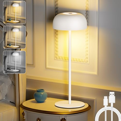 LuJasi Lampada da Tavolo Senza Fili Dimmerabile, Lampada da Comodino Ricaricabile USB-C, 3 Temperature Colore, Metallo Lampada da Scrivania IP54 Impermeabile per interni ed estern Ristorante, Camera