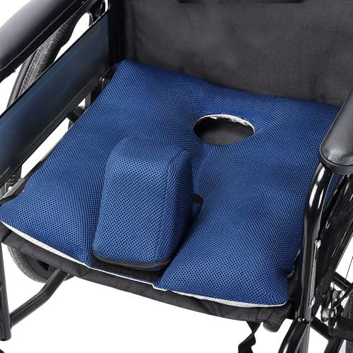 NIdreamCE Wheelchair Wedge Pommel Cushion with Safety Straps Non-Slip Wheelchair Cushion for Seniors Pressure Relief, Prevents Forward Sliding, Provides Leg Abduction, Improves Positioning