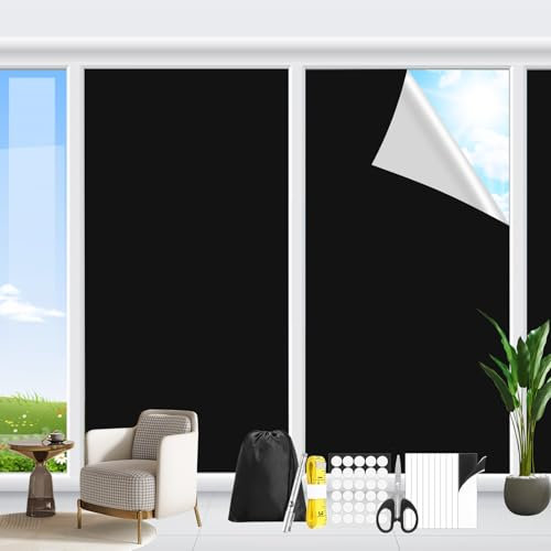 Muyohix Cortinas Opacas 300 × 147 cm, Estor Opaco sin Taladrar de Ventana Oxford, Tela Opaca para Ventanas Portátil con Velcro Adhesivo para Ventanas de Techo Protección Solar para Dormitorio Viajes