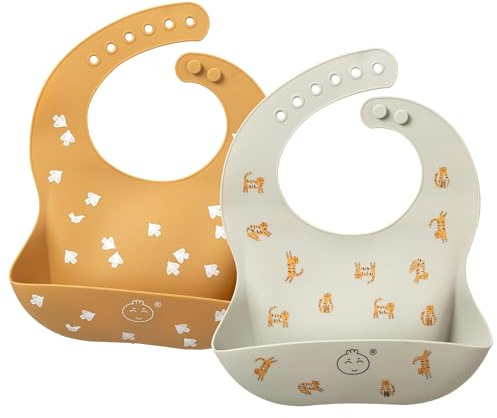 Little Dimsum silikon baby matning haklappar lätt justerbar och torka ren mjuk vattentät avvänjning haklappar, tiger & duva, 6-36 month